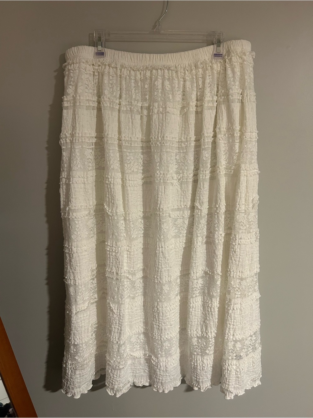 White Lace Tiered Maxi Skirt | Boho Cottagecore Prairie Romantic - Size 2X - Picture 4 of 6